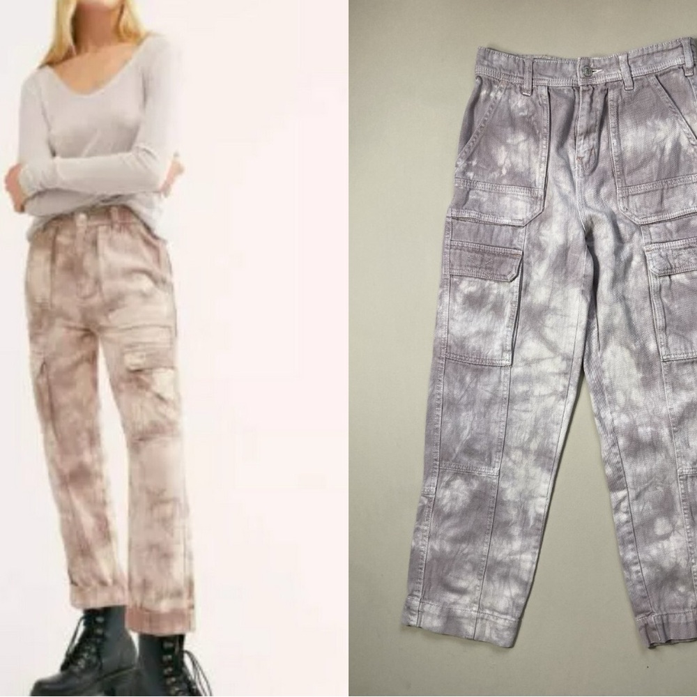 We The Free Cargo Pants with lavender tie dye pattern